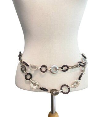 Silver & balck,  dark brown Circle Link Adjustable Chain Belt heavy metal brown